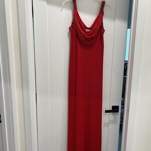 Gown. Red. Beaded. Calvin Klein